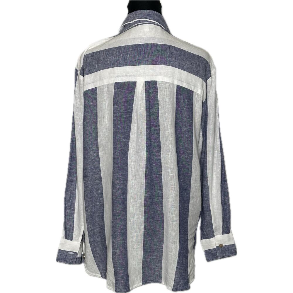 Blue Island Women Linen Blend Striped Button Down Coverup | Size Small - Picture 2 of 10
